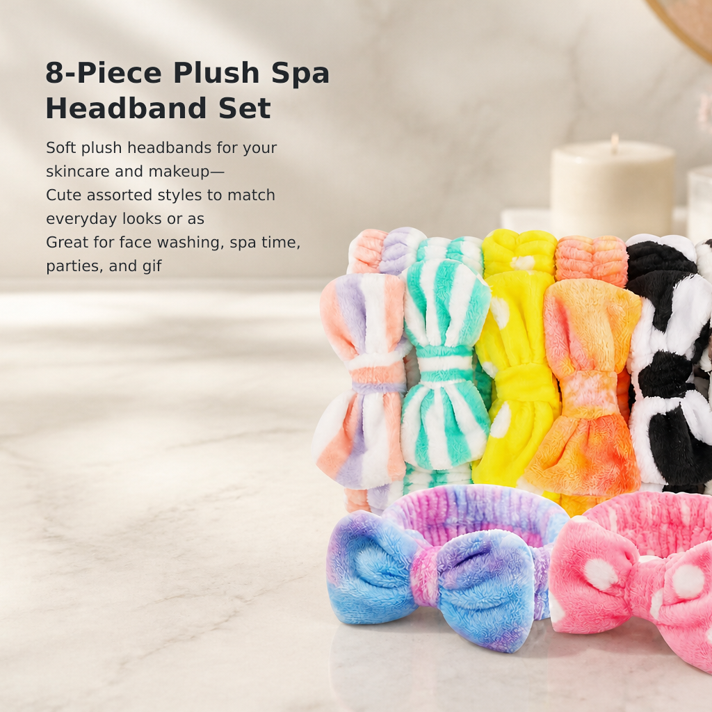 8-Pack Spa Headbands for Girls and Women